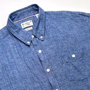 Weatherproof Vintage Men Short Sleeve Linen Blend Shirt Size XL Blue Preppy